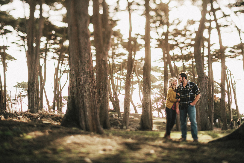 Cinematic and artistic engagement session at Land's End in San Francisco