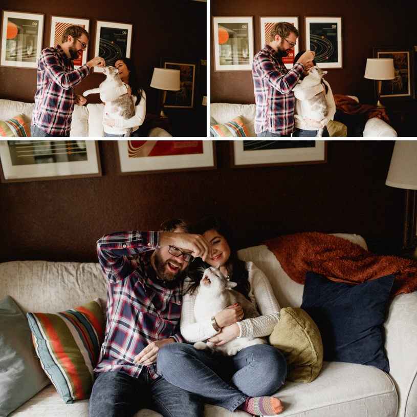 sweet engagement session featuring a pet cat