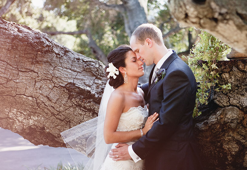 romantic glamourous purple wedding bride and groom portrait at the holman ranch in carmel california by heather elizabeth photography