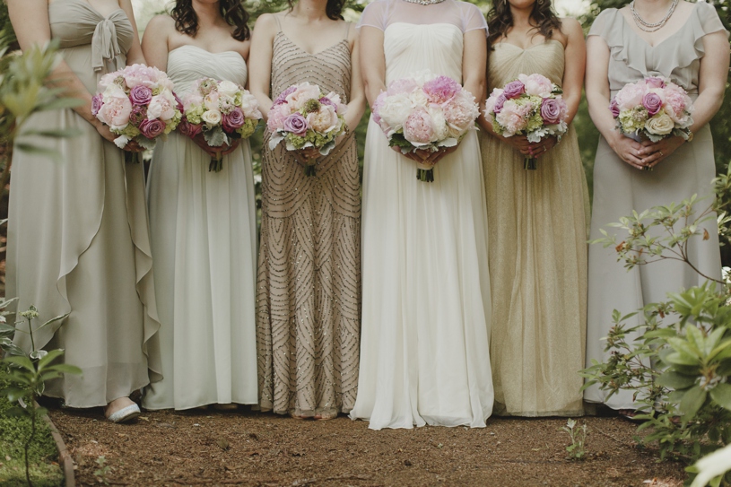 glitter gold and silver bridesmaids gowns in aptos california by heather elizabeth photography