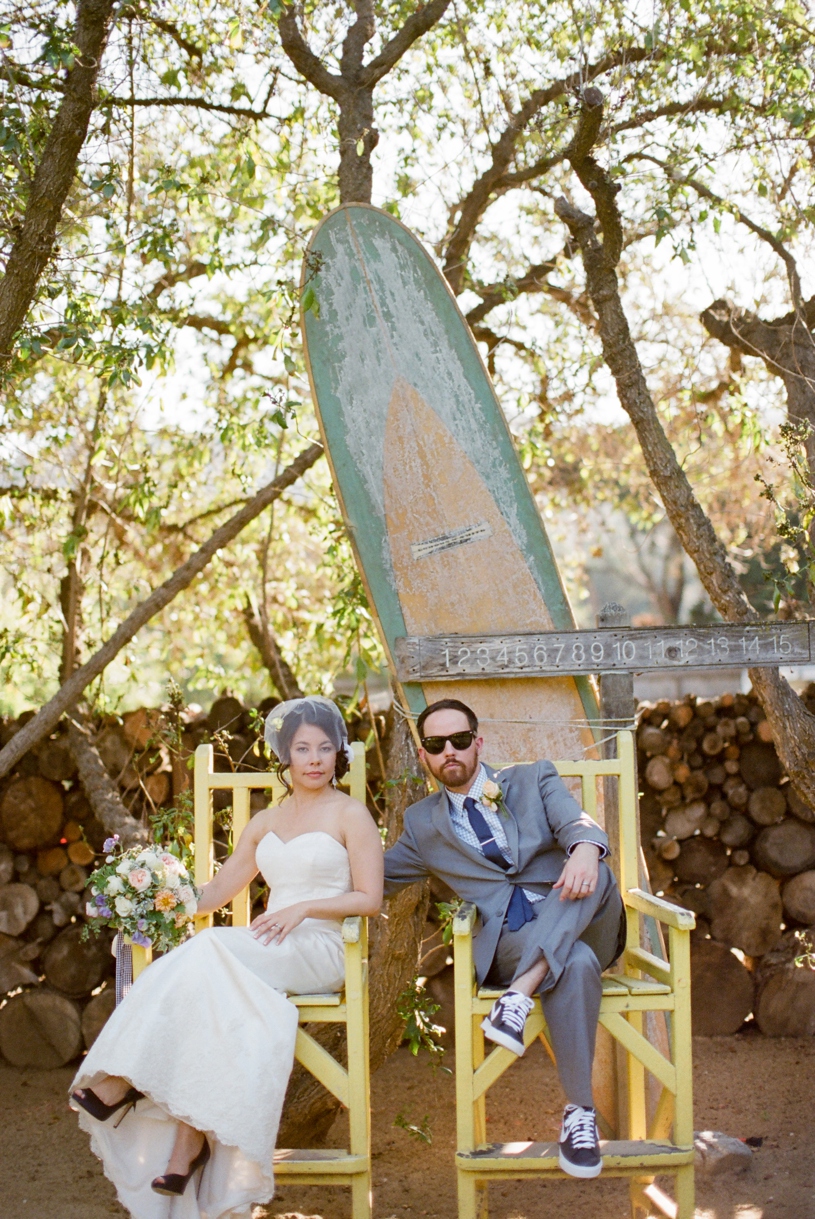 Hipster bride and groom portrait with a Lea-Ann Belter at the Holly Farm in Carmel by Heather Elizabeth Photography
