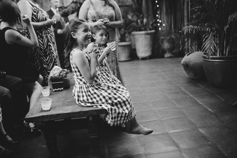 gingham flower girls at a wedding reception at the holly farm by heather elizabeth photography