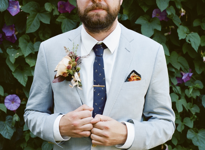 Contemporary hip fall groom flowers at a wedding at the Citizen Hotel by Heather Elizabeth Photography