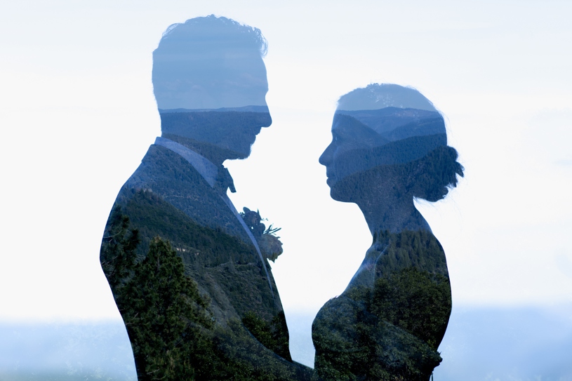 creative double exposure wedding portrait at the forest house lodge in foresthill by heather elizabeth photography 
