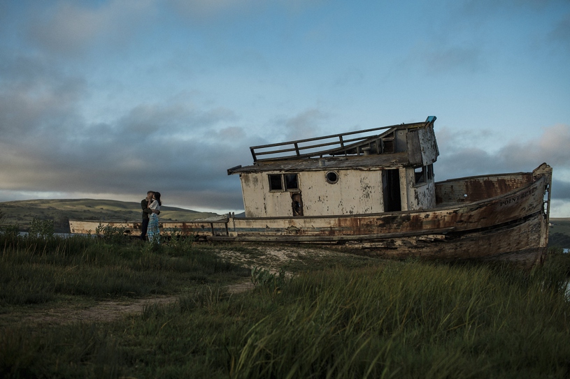 fine art engagement at the famous ship crash of point reyes by heather elizabeth photography