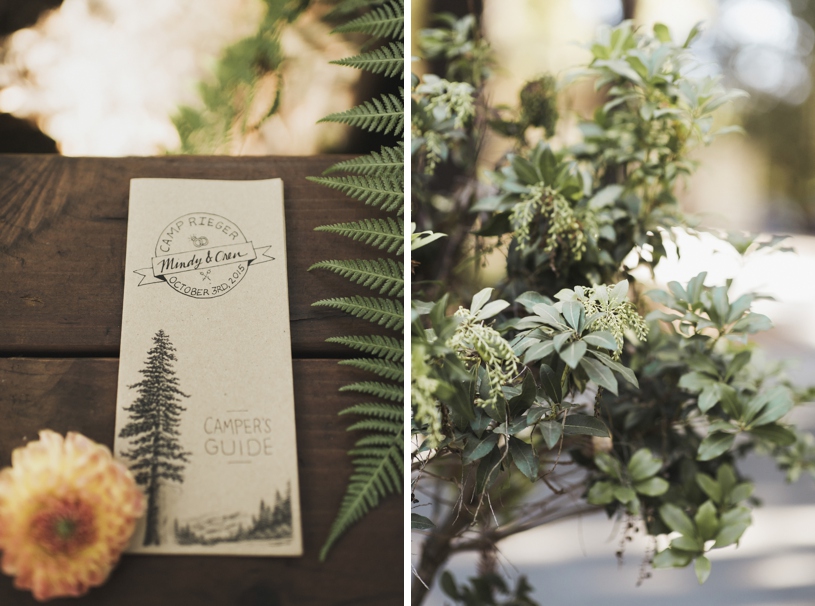 camping themed wedding programs at Pema Osel Ling by Heather Elizabeth Photography