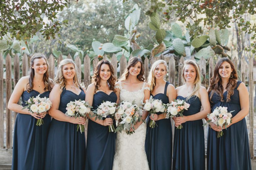 navy blue bridesmaids gowns in carmel by heather elizabeth photography